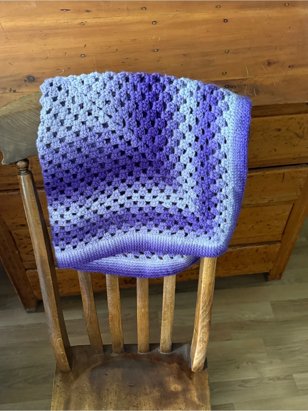 Vintage Handmade Purple Ombre Crochet Blanket 32x35